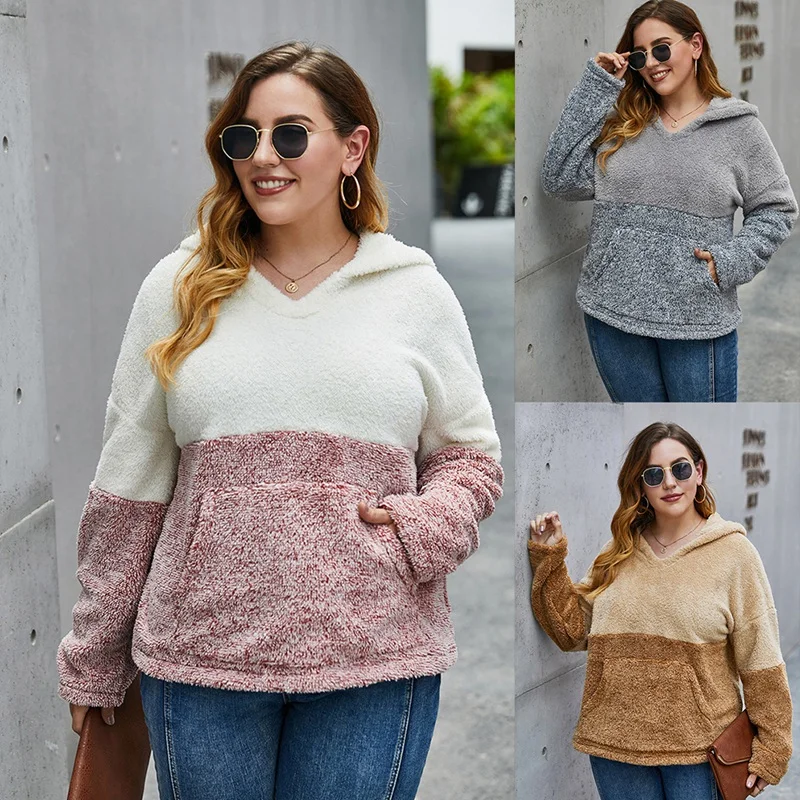 

Hoodies Women Long Sleeve Autumn Patchwork Sweatshirt Plus Size Tops Fashion Ladies Warm Hoodies with Pocket