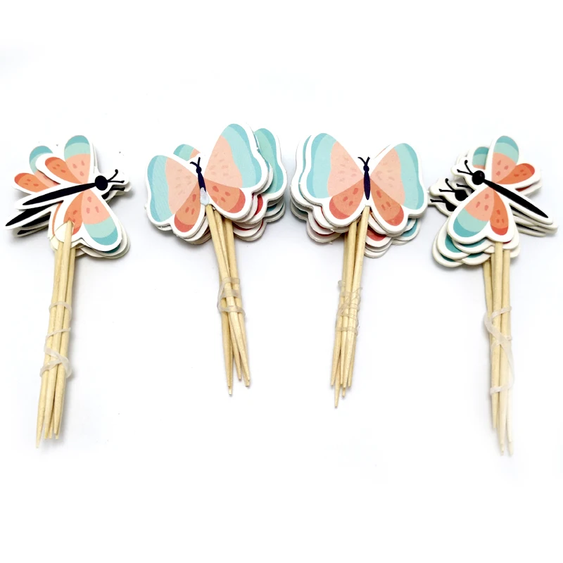 

24pcs/lot Happy Birthday Party Butterfly Theme Cupcake Toppers with Sticks Baby Shower Boys Kids Favors Decoration Cake Topper