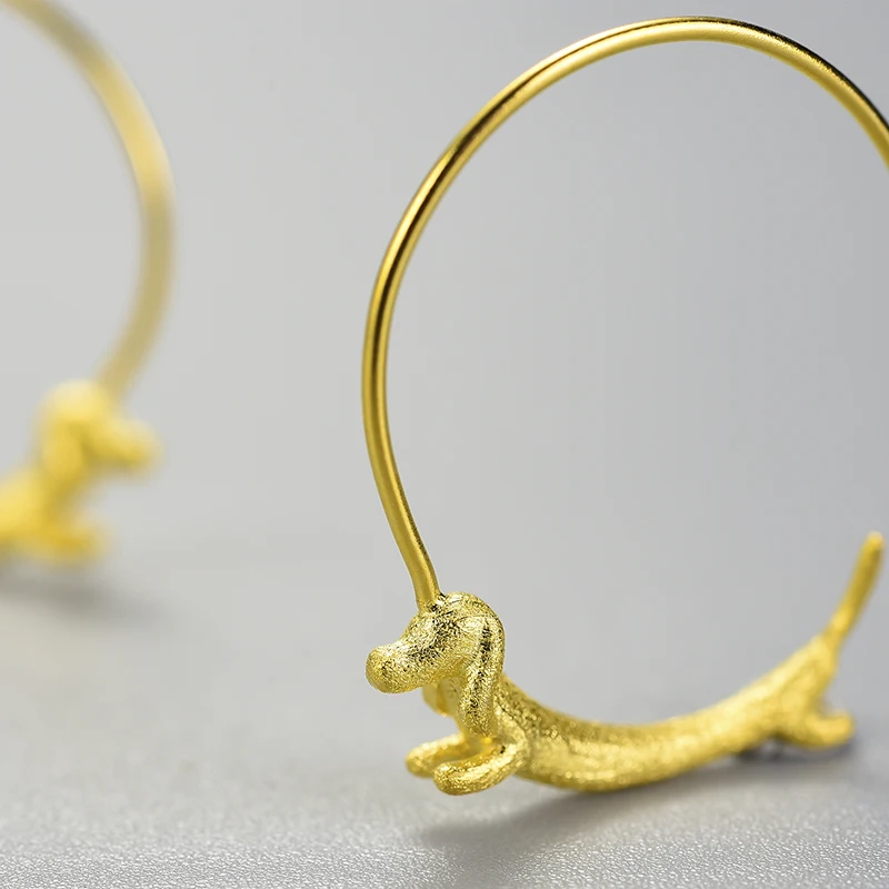 Lotus Fun Lovely Flying Dachshund Dog Big Round Hoop Earrings Real 925 Sterling Silver 18K Gold Earrings for Women Jewelry 2021 - Image 5