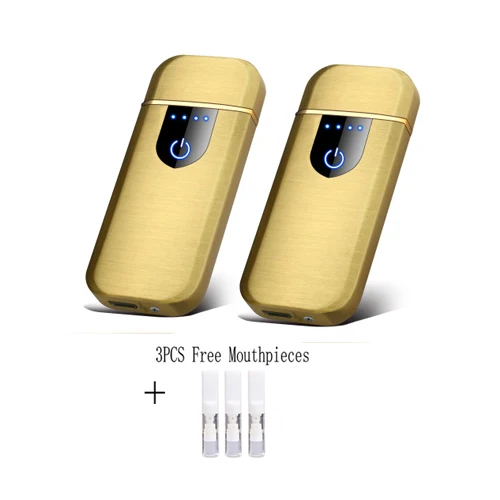 2PCS gold USB mini Electric lighter smart windproof Touch sensor induction rechargeable electronic cigarette ultra-thin Metal men lighters - Цвет: 2PCS gold