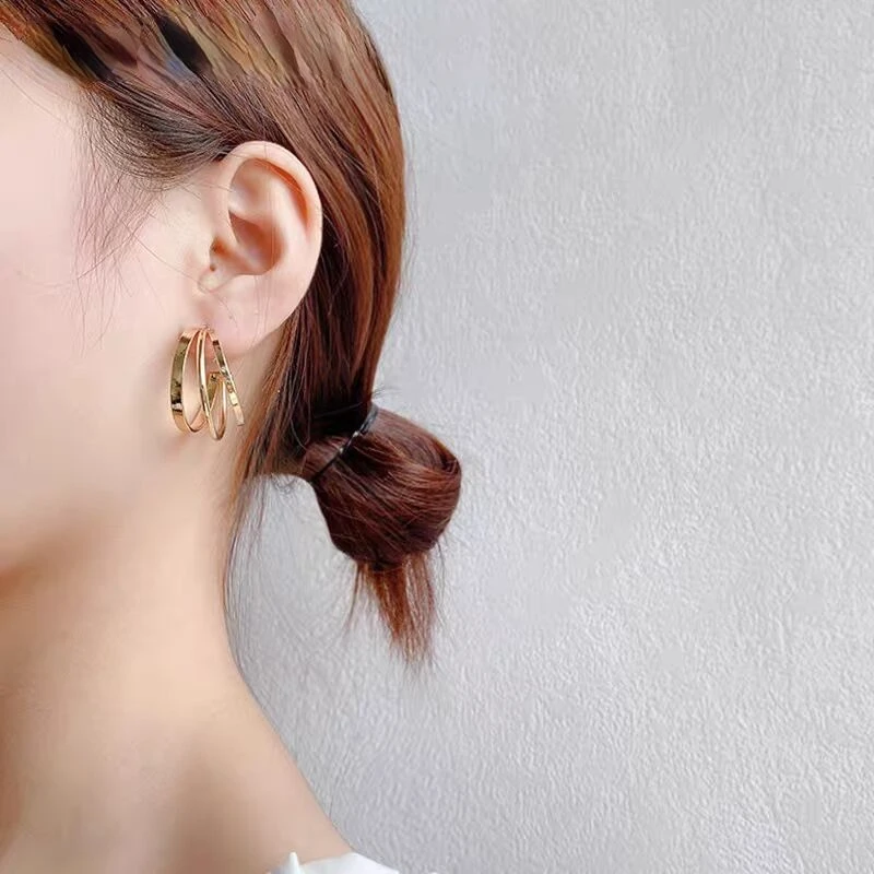 Pendientes en forma de C semicírculo de tres capas en forma de aguja, pendientes individuales de moda femenina, accesorios femeninos, 12 unids/lote| Pendientes aro| - AliExpress