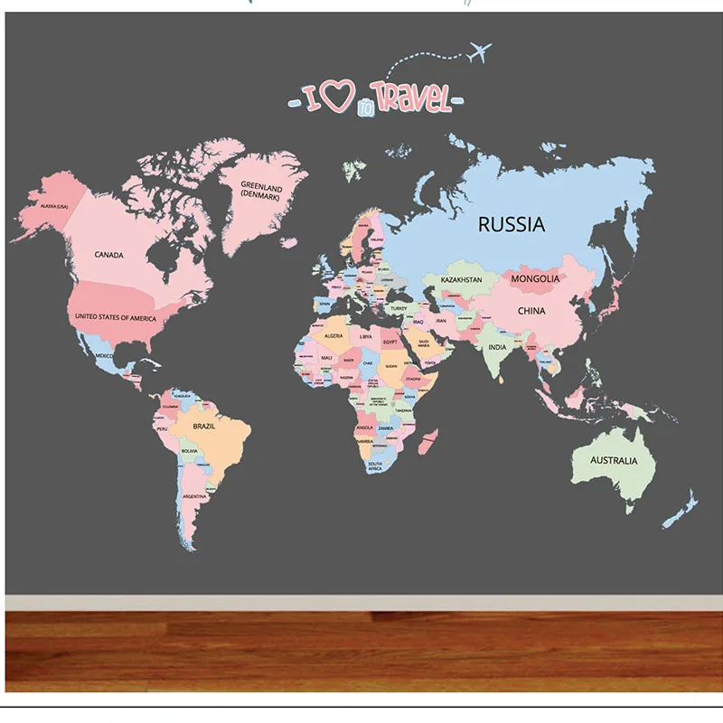 

Color English alphabet world map wall sticker non-toxic and environmentally friendly removable