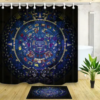 

Retro Style Mayan calendar Waterproof Fabric Shower Curtain Hooks Bathroom