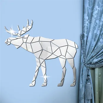 

3D Mirror Wall Stickers Animal Pattern Sticker Modern Wall Home Decor Deer Geometric Decorative DIY Acrylic Mirror Stickers