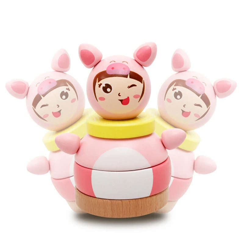 Кукла Roly-poly подвижные погремушки, игрушка, стакан для новорожденных, подарок для детей, Мультяшные деревянные развивающие игрушки, игра для укладки