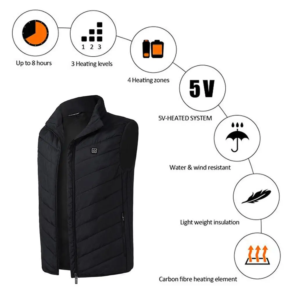 

Outdoor Sports Fishing Skiing Electric Heated Vest USB Tactical Intelligent Constant Temperature Ski Heating Vest heated jacket