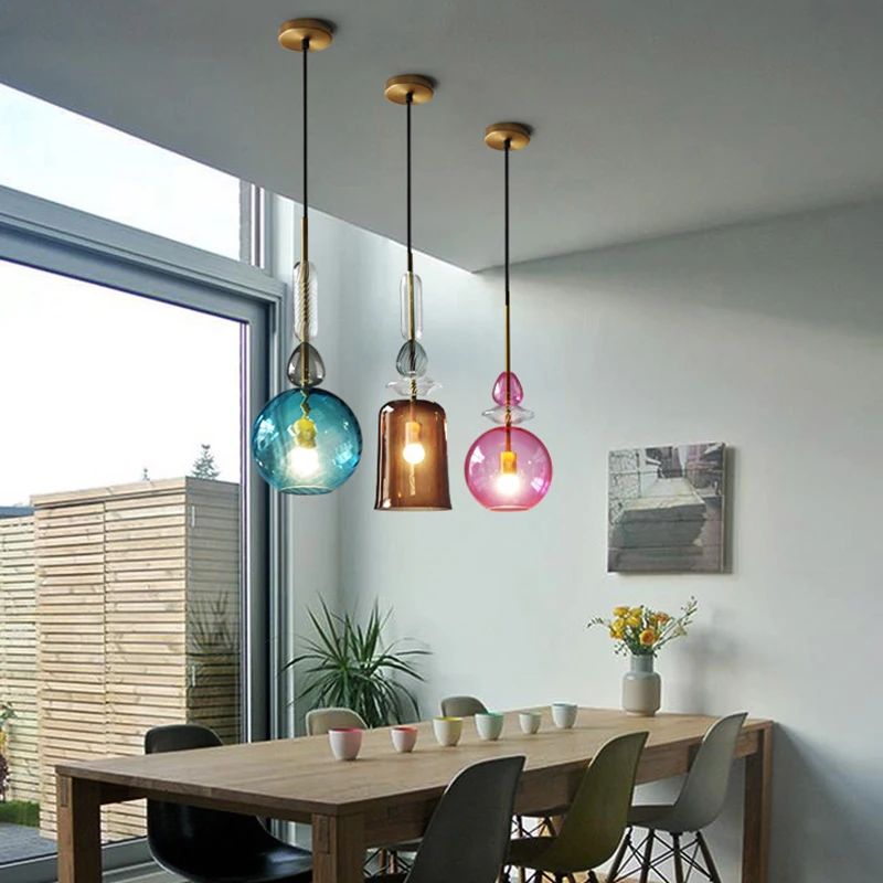 

Modern Glass Pendant Lights Home Deco Candy Hanging Lamp for Kitchen Bedroom Light Fixture Led Suspension Luminaire Pendant Lamp