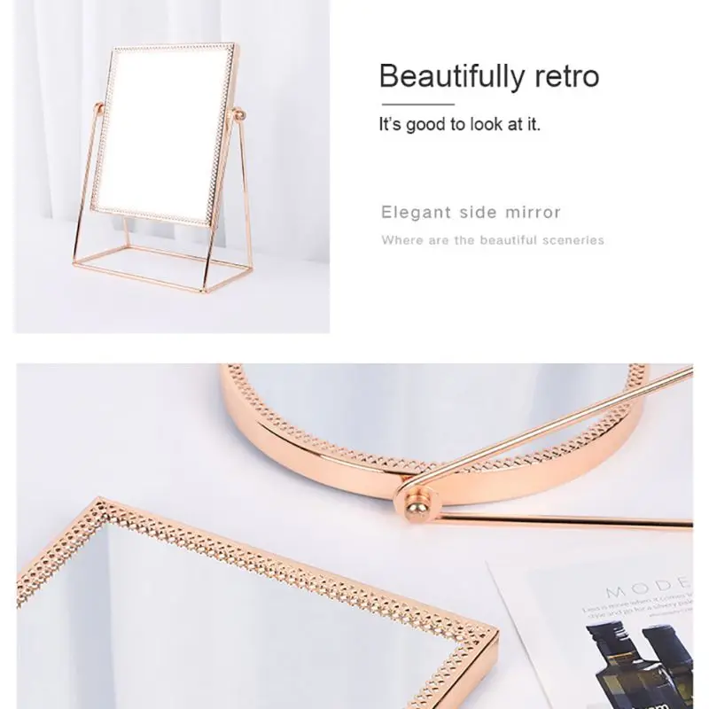 Nordic ins Gold Countertop Vanity Mirrors 360°Rotation Single Sided Vanity Mirror Decorative Table Makeup Mirror With Stand
