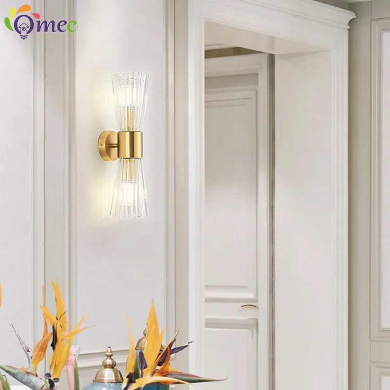 Nordic LED Wall Lamps Glass Bedroom Bedside Lamp Living Room Background Corridor Foyer Creative Sconce Wall LightS Fixture E14