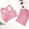 Two Pieces Seamless Women Yoga Set Workout Sportswear Gym Clothing Fitness Sleeveless Crop Top High Waist Leggings Sports Suits