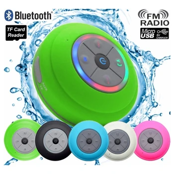 

Outdoor Bluetooth Speaker Suction Cup Waterproof Wireless Car Mobile Phone Speaker Support Memory Card With LED Lamp FM Radio
