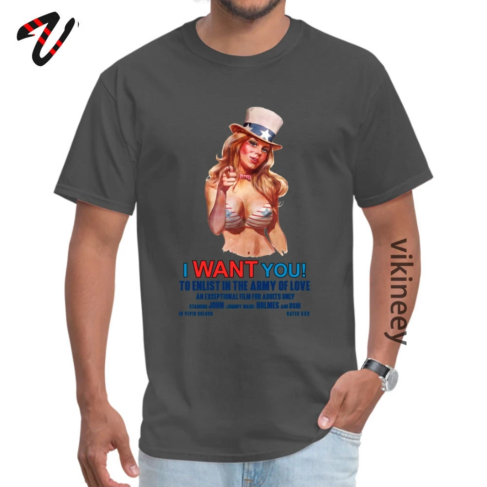 Casual T Shirts Slim Fit Round Neck Summer 100% Cotton Mens Tops Shirts Design Short Sleeve Tops Tees Drop Shipping I Want You Retro XXX Movie 7577 carbon