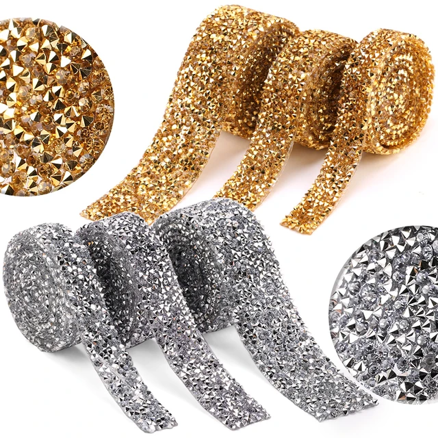 1 Yard Self-Adhesive Crystal Rhinestone Tape Gold Trim Applicator DIY Shoes  Dresses Decor Rhinestone Ribbons Party Roll Crafts - AliExpress