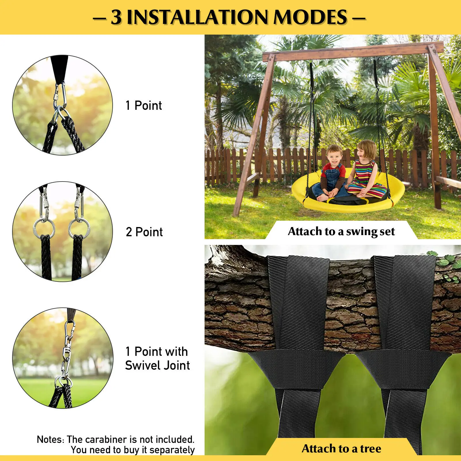 Babyjoy Outdoor 40" Nest Tree Swing Round Swing for Backyard Yellow/Navy  NP10047 3
