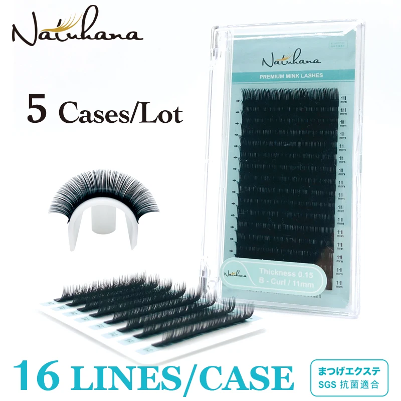 

NATUHANA Wholesale 5Cases/Lot Artificial Mink Eyelash Extension Set B C D Curl Silk Eye Lashes Individual False Mink Eye Lashes