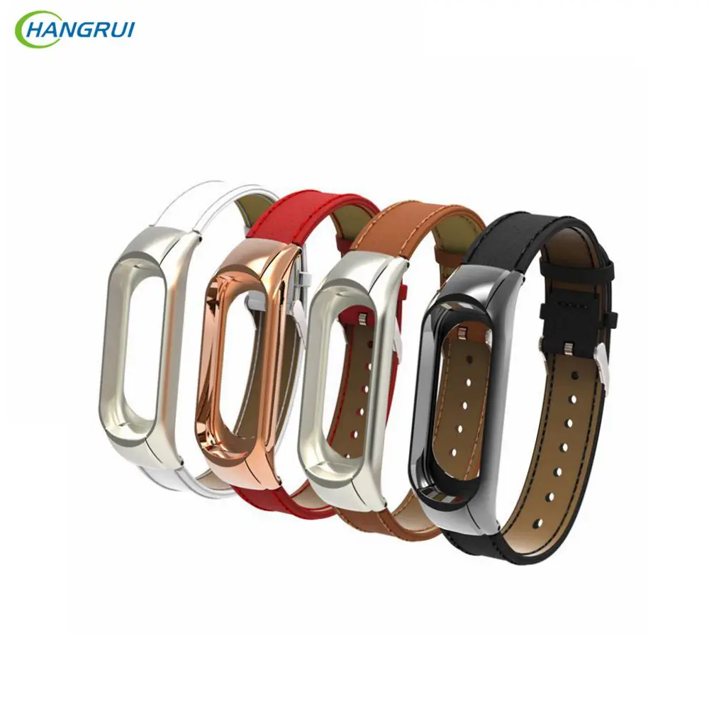 

Hangrui For Xiaomi Mi Band 3 4 Fitness Tracker Colorful Leather Mi Band 4 3 Strap Black Gold Case Fashion Bracelet Wristbands