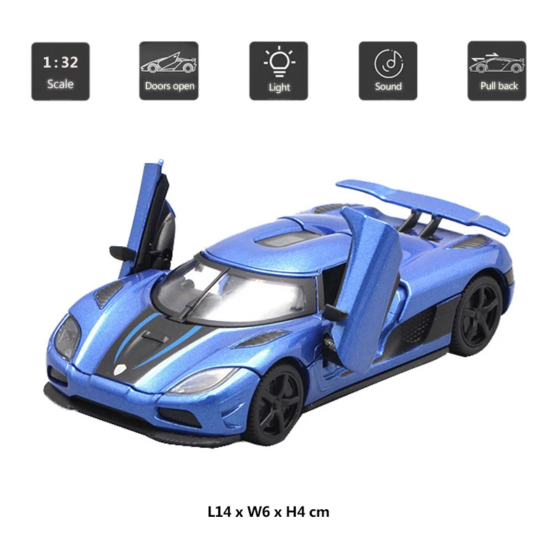 Blue 1:32 Scale Koenigsegg Agera Sports Car Diecast model Sound & Light 4-Doors 