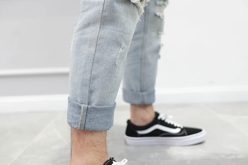 Японские корейские мужские брюки в стиле хип-хоп с большими дырками на коленях, джинсы для ночного клуба
