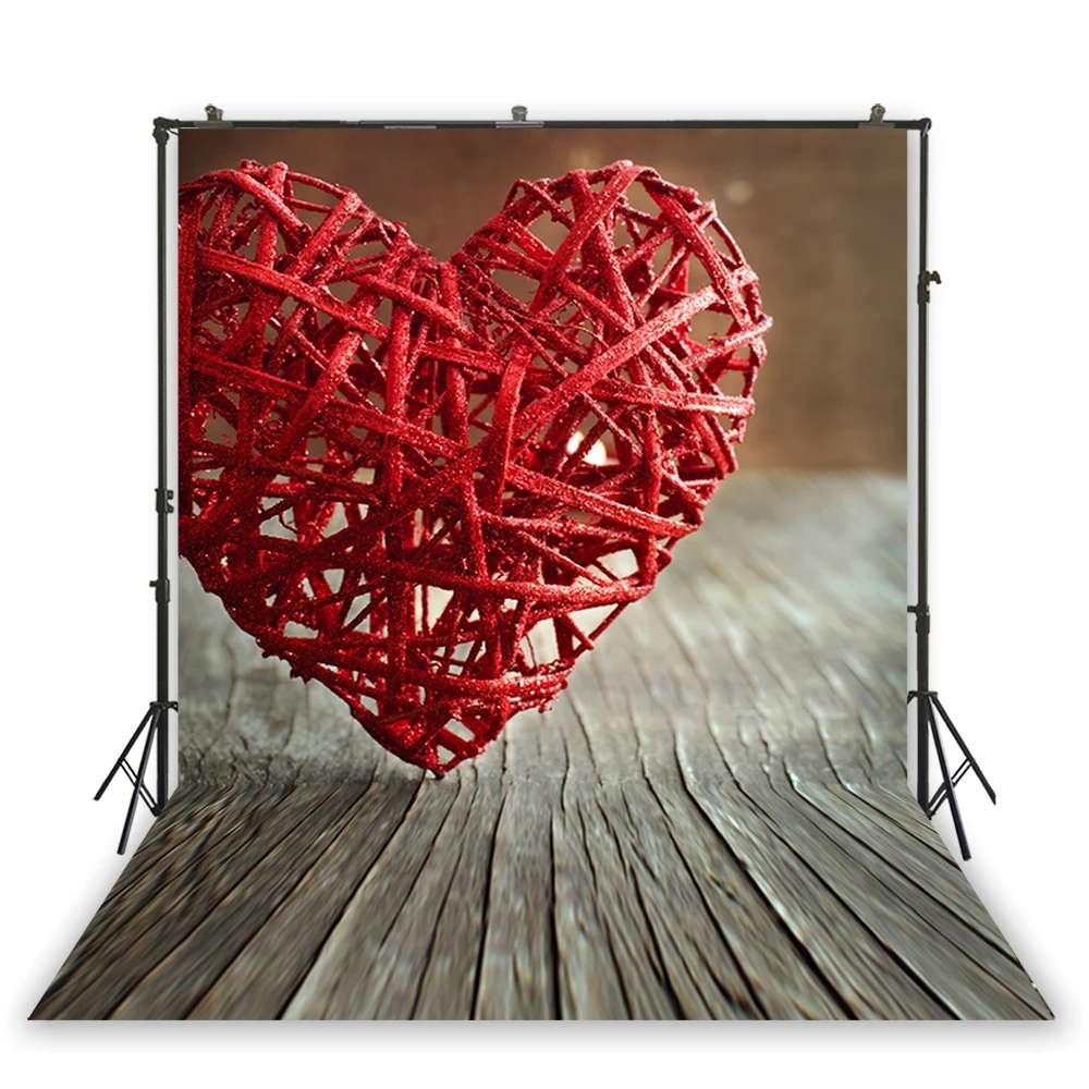 HUAYI wooden planks with red heart pattern photography backdrop Valentine's Day and wedding background studio props photoD-6108 |