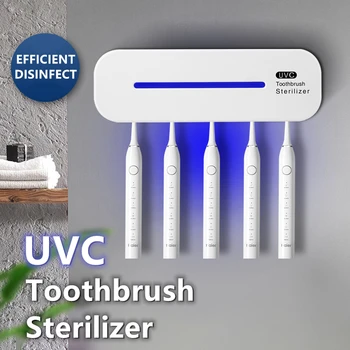 

Toothbrush Sterilizer Holder Organizer Timing USB Charging Storage Rack With Toothpaste Squeezer Wall Mounted Self Adhesive UVC
