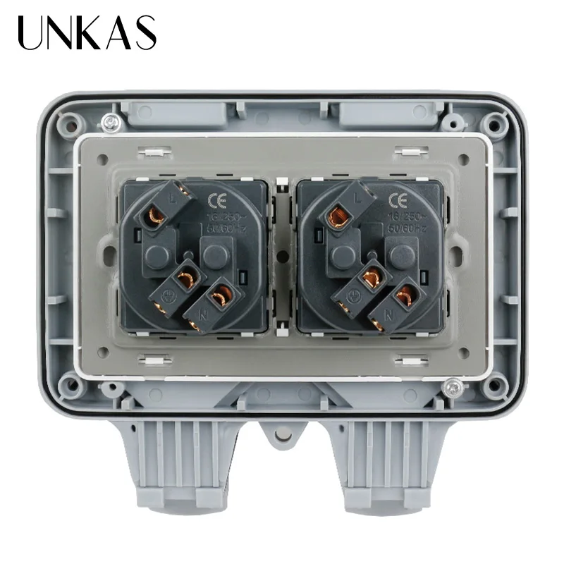 Водонепроницаемая уличная настенная электрическая розетка UNKAS IP66 16 А двойная