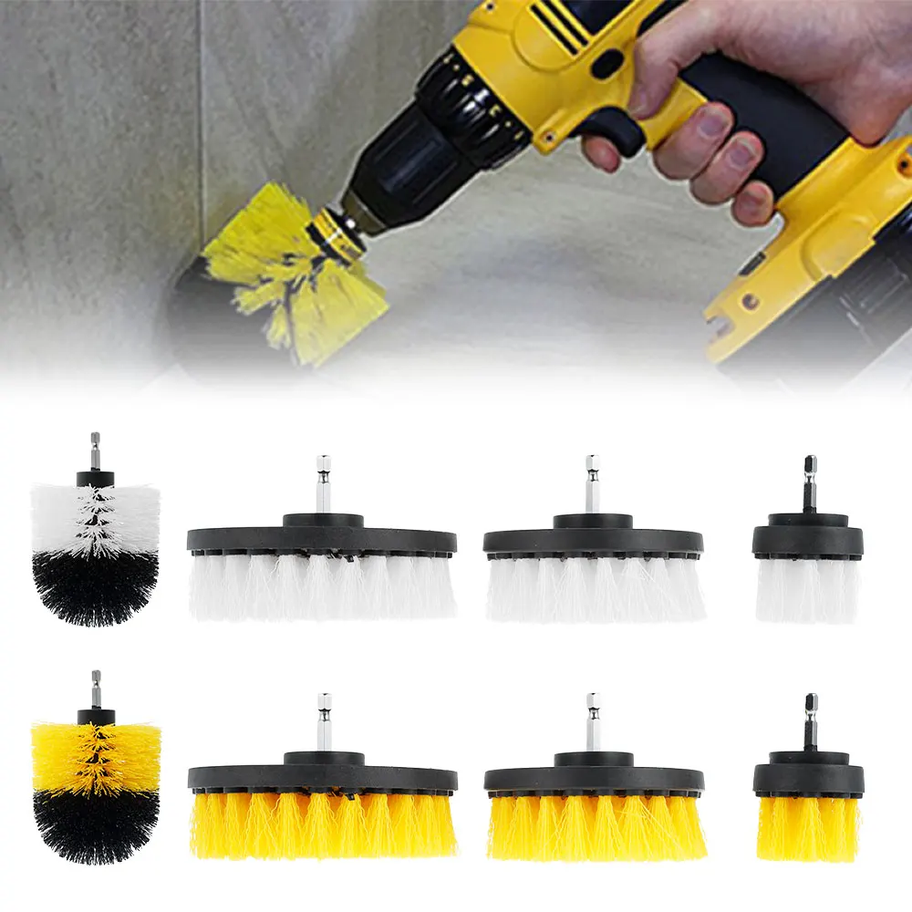 Juego de cepillos para cepillo de limpieza con motor, cepillo de taladro para fregadero y cuarto de baño para limpieza, accesorio de Taladro Inalámbrico, color amarillo