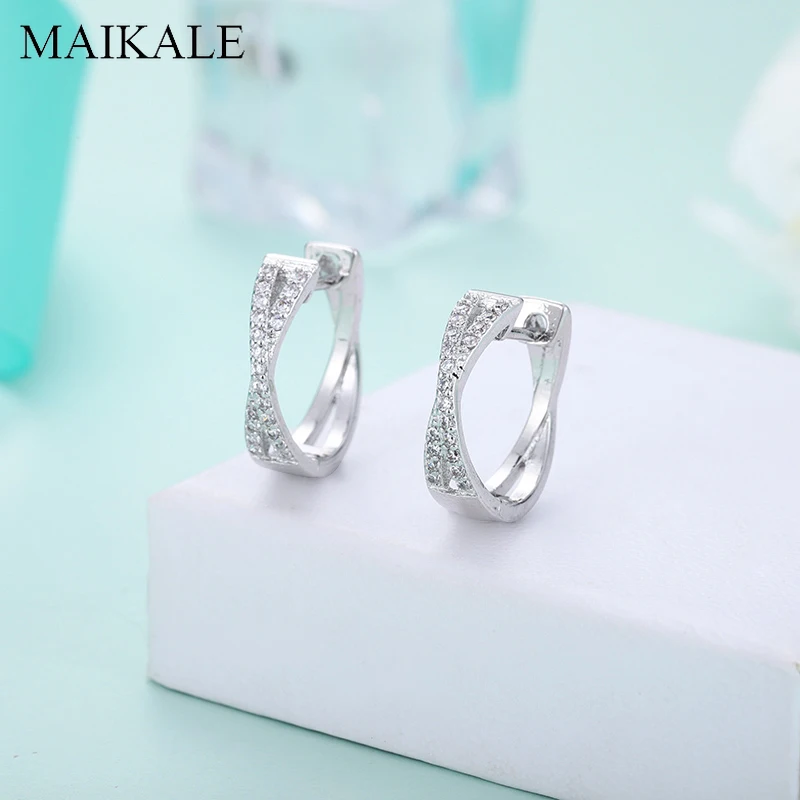 Женские серьги кольца MAIKALE круглые с цирконием 16 мм ювелирные изделия аксессуары