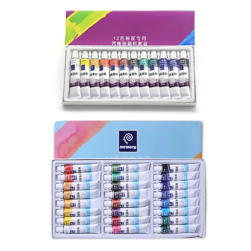 

12ml 12/24 Color Professional Acrylic Paints Set Hand Painted Wall Paint Drawing B95C