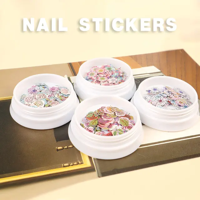 라운드 박스 스티커 손톱, 어린이 매니큐어, 투명한 꽃 디자인
