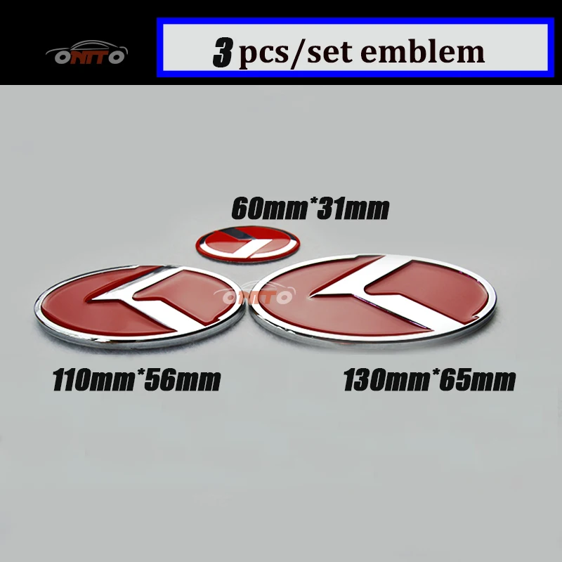 

3Pcs/set Red Front/rear Head/Trunk Emblem Steering Wheel Dacal Covers 130mm*65mm 110mm*56mm 60mm*31mm Auto Accessory