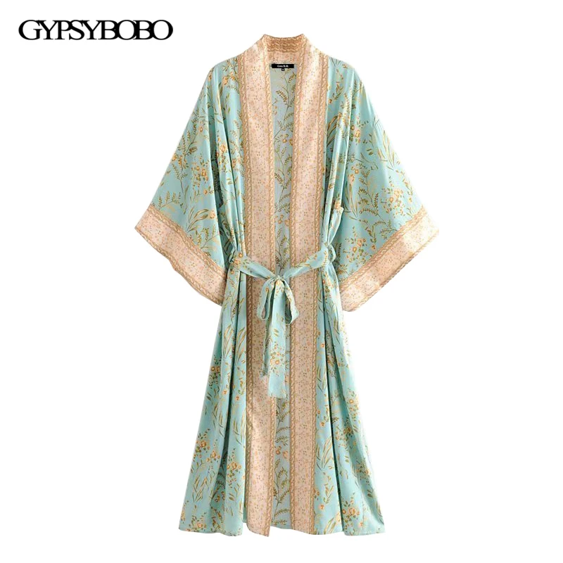 GYPSY Boho Chic Лето Винтаж кимоно с цветочным принтом для женщин Модный кардиган с пояса пляжные блузки для малышек рубашки мальчиков Blusas Mujer