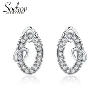 

Sodrov 925 Silver Jewelry Stud Earrings For Women AAA Zircon Classic Round Circle Silver Earrings