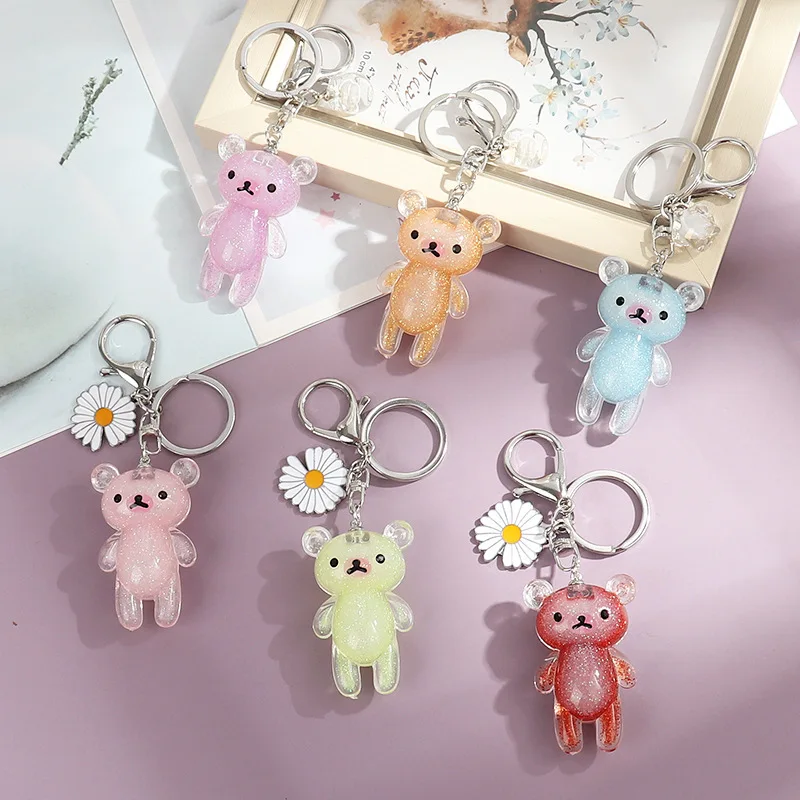 Cute Crystal Pig Bear Doll Key Ring Liquid Fantasy keychain Glitter Quicksand Star Keychains Car Pendant Jewelry Wholesale | Украшения и