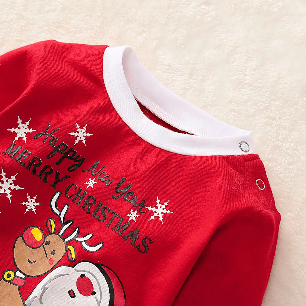 Красная одежда для маленьких мальчиков и девочек; Рождественская пижама с принтом Санты и оленя; одежда для сна; Рождественский костюм для малышей