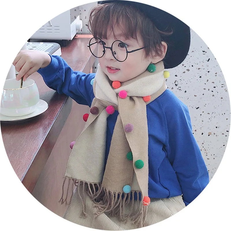 Осенне-зимний кашемировый шарф унисекс с большой кисточкой и помпоном; теплые шарфы с воротником для малышей