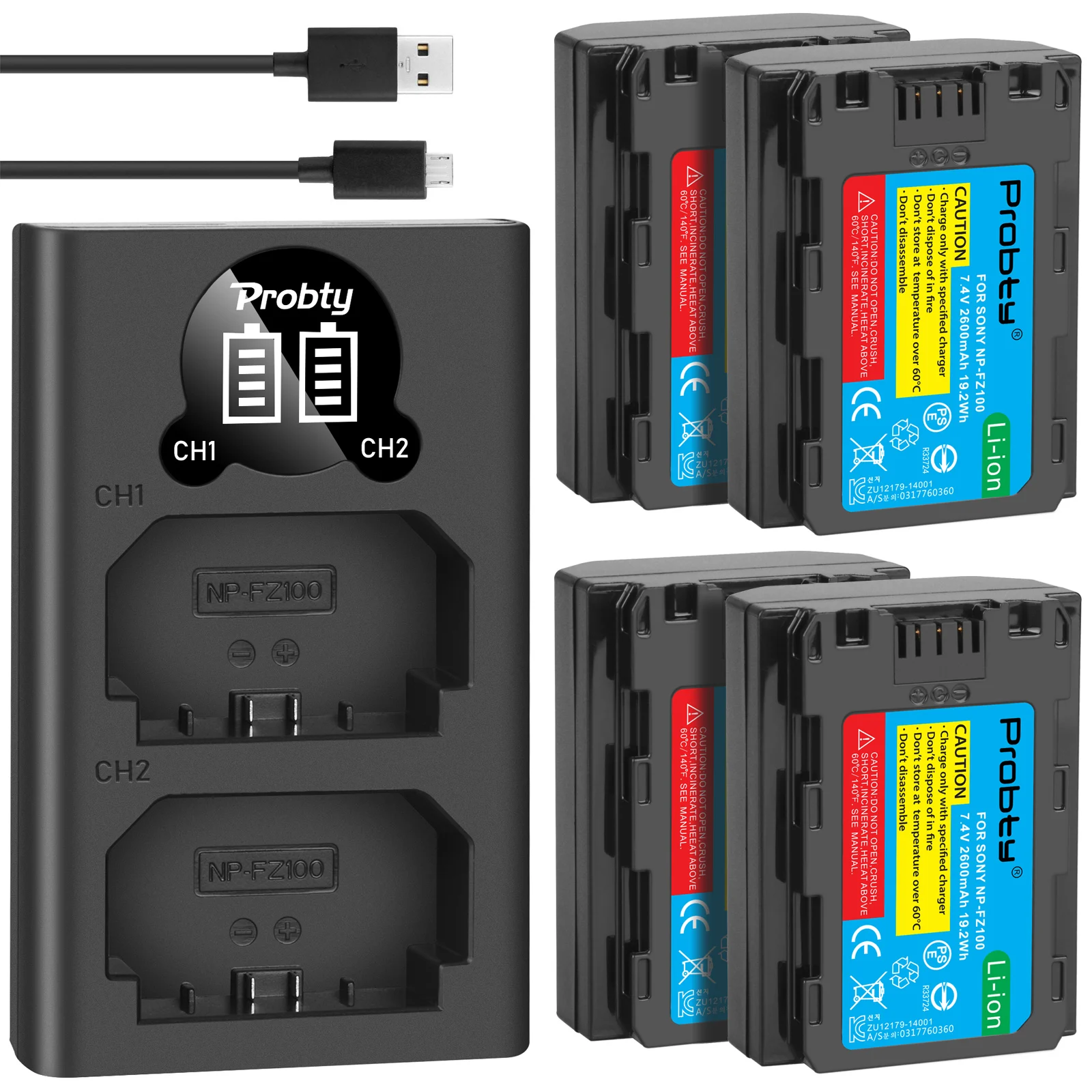 2600Mah Np-Fz100 Npfz100 Np Fz100 Batteria + Led Doppio Caricatore Usb Per Sony Np-Fz100, Bc-Qz1, Sony A9, A7R Iii, A7 Iii, Ilce-9