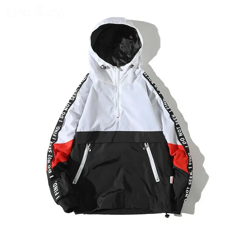 

2020 Hooded Jackets Men New Patchwork Color Block Pullover Jacket Fashion Tracksuit Coat Men Hip Hop Streetwear Jacket Men