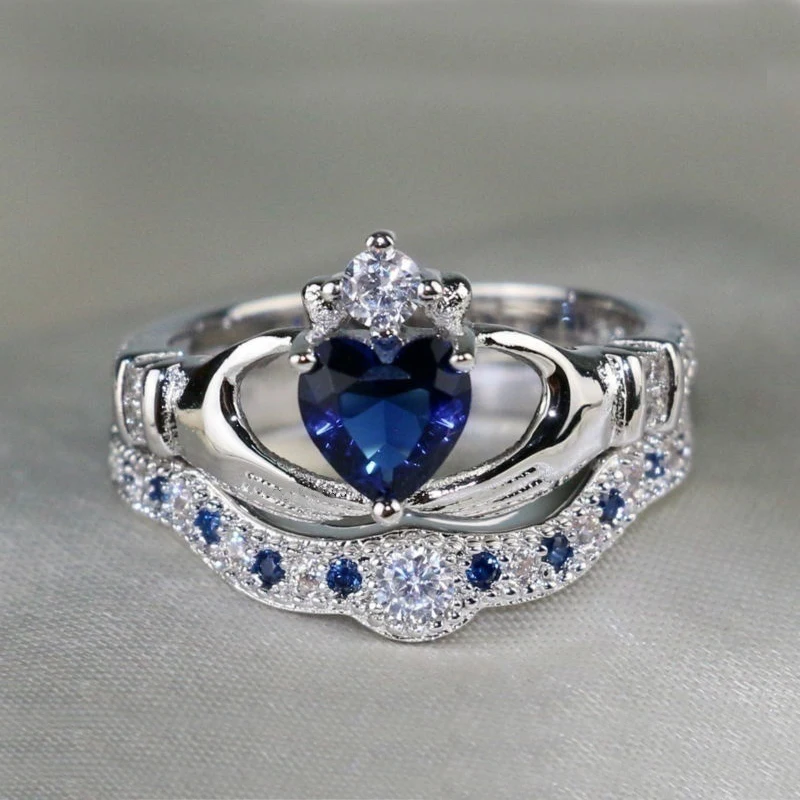 Трендовое парное кольцо, мужское кольцо из нержавеющей стали, Женское кольцо с синим/белым цирконием, набор колец в форме сердца, Свадебные обручальные кольца, подарок для любви
