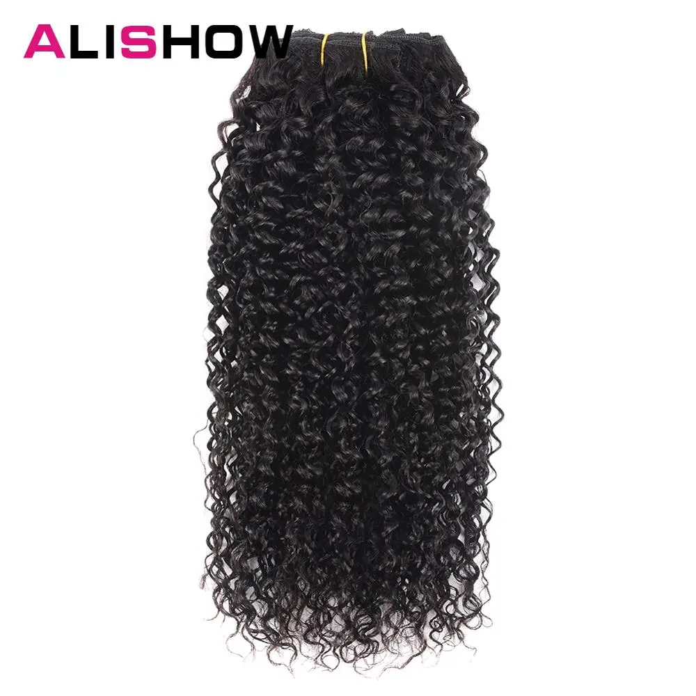 Alishow индийские афро кудрявый кудрявые плетения Волосы remy Клип В Пряди человеческих волос для наращивания натуральных Цвет волосы для наращивания на всю голову 10 шт./компл. 120G