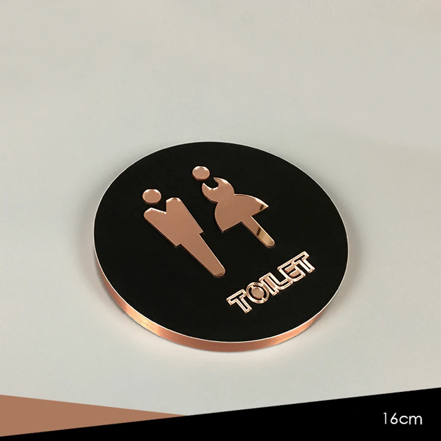 Знак унитаза для мужчин и женщин, знаки для туалета(ванной), диаметр 16 см круг, приклеивается к стеклу, стене, двери, розовое золото и черный
