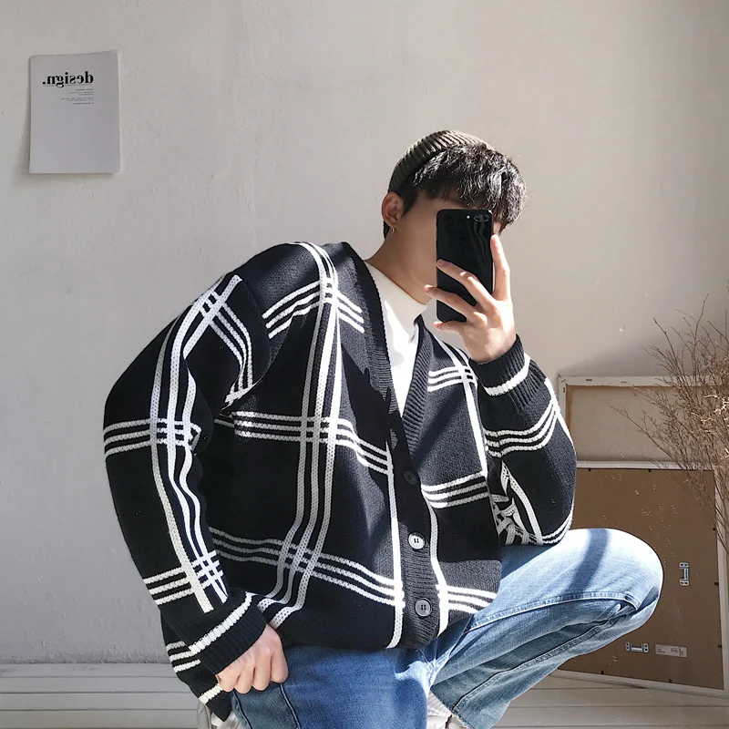 #^Special Price Men's sweater 2020 spring new handsome loose plaid thick cardigan sweater youth personality fashion trend men's clothing