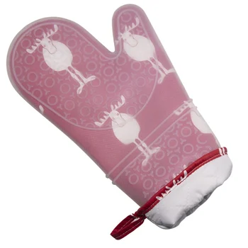 

Thick Microwave Oven Kitchen Mitt Clear Silicone Shell With Christmas Printing Cotton Heat Resistant Kitchen Oven Gloves