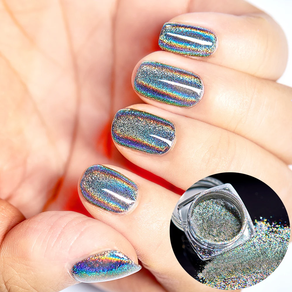 RBAN NAIL голографическая пудра on Nail Laser Серебряный блестящий хромированный порошок