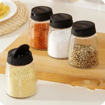 

4 Pack Sauce Jar Set Salt MSG Spice Box Salt Sauce Seasoning Box Kitchen Household Glass Covered Dispensing Bottle LB820111