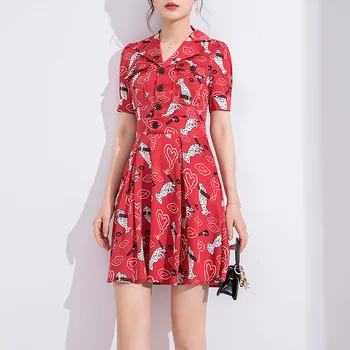 

French Red Shirt Dress Female Summer 2020 nian New Korean Version of the Goddess Fan Temperament Little Short a Word