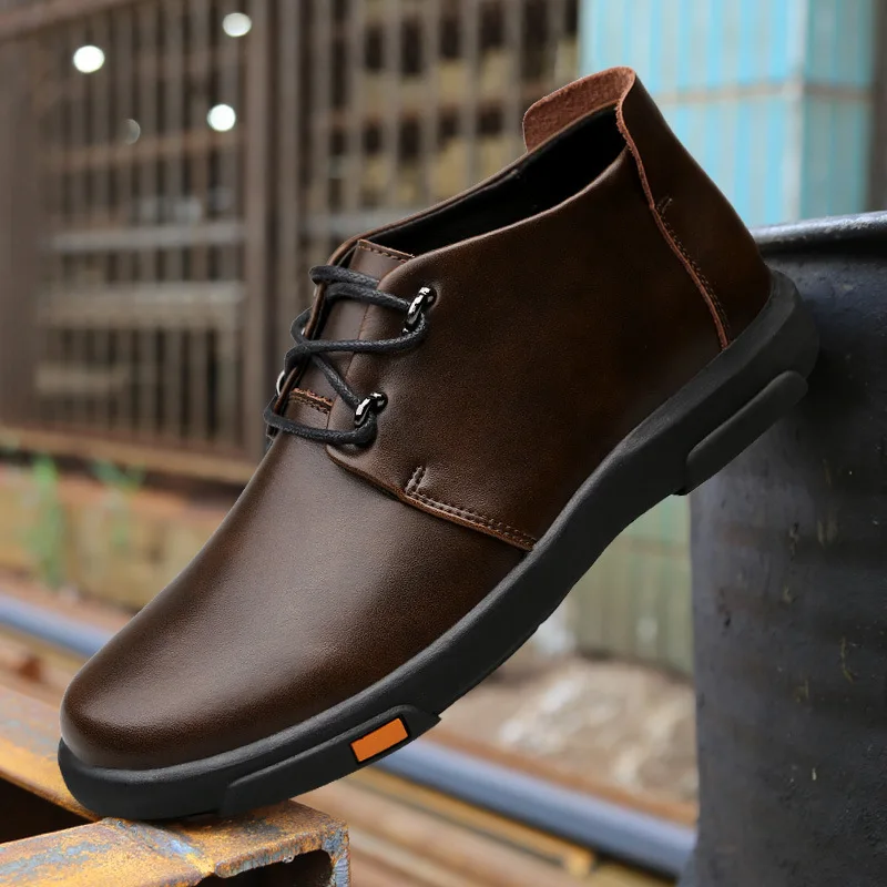 

2019 Spring And Autumn Men's Boot Martin Boots Large Size Genuine Leather MEN'S Leather Shoes Fashion England Hight-top Men Tren