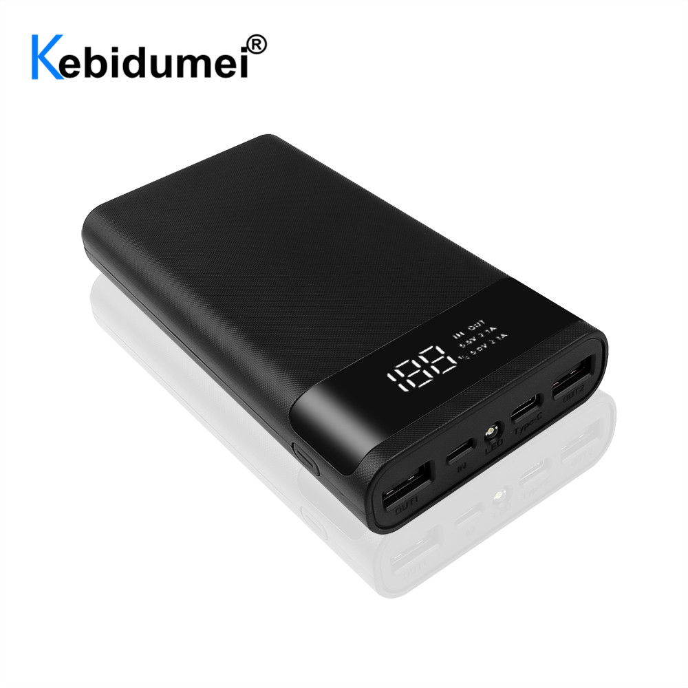 Dual USB Micro USB Type C Power Bank Shell DC 5V DIY 618650 Case Battery Charge Storage Box LED Display Flashlight