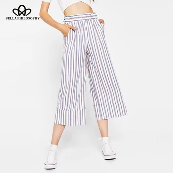 

Luck A 2020 Autumn Winter Striped Fashion Pants For Women Wide Leg Women Capris Loose Casual Ladies High Waist Pants
