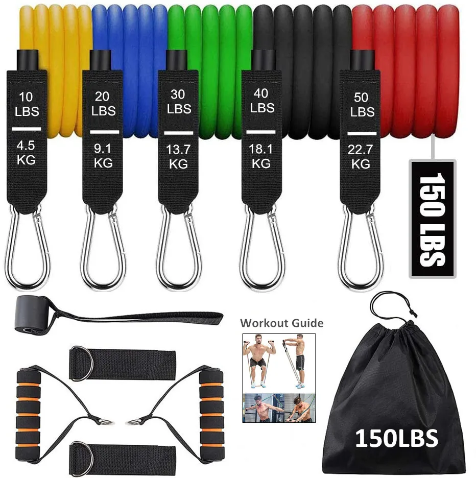 Physical Therapy 11 Set Home Workout Home Workout 10lbs to 50lbs Workout Bands Door Anchor Handles Ankle Straps Stackable Up to 150 lbs Resistance Training arteesol Resistance Bands Set