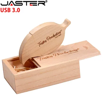 

JASTER USB 3.0 leaf flash drive + wooden box storage USB pen drive Memory stick 4G 8G 16GB 32GB 64GB 128GB U disk Christmas gift